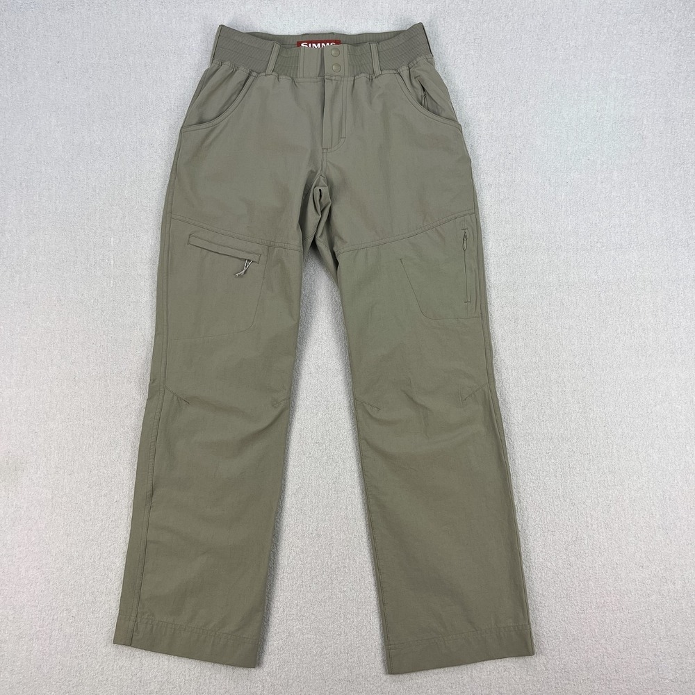 Simms Fishing Pants Womens XS Beige Tan Elastic Waist Zippered Pockets Nylon